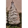 Antikt glaspynt, sølv/sne, juletræ med julemandshoved, h: 7,5 cm.