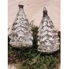 Antique glass ornament, silver/snow, christmas tree with Santa head, h: 7,5 cm.
