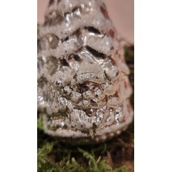 Antique glass ornament, silver/snow, christmas tree with Santa head, h: 7,5 cm.
