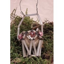 Antique glass pearl ornament, Gablonz, basket, h: 6 cm.
