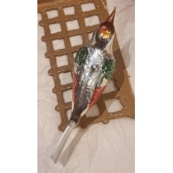 Old glass ornament, tall bird with skull, l: 18 cm.
