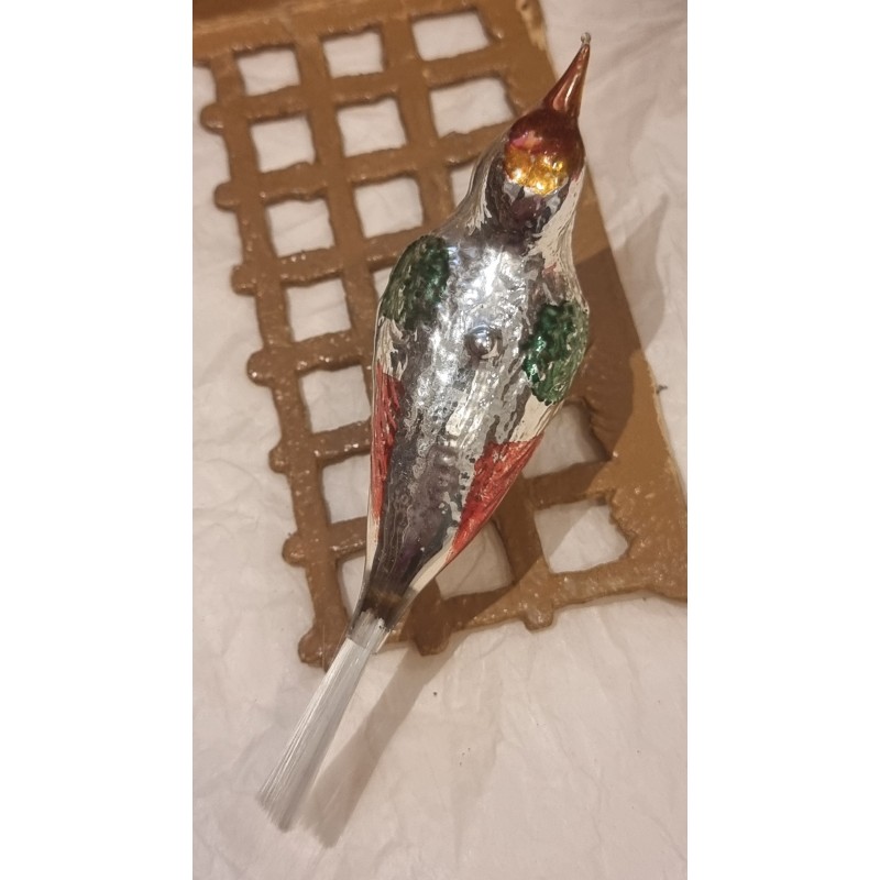 Old glass ornament, tall bird with skull, l: 18 cm.