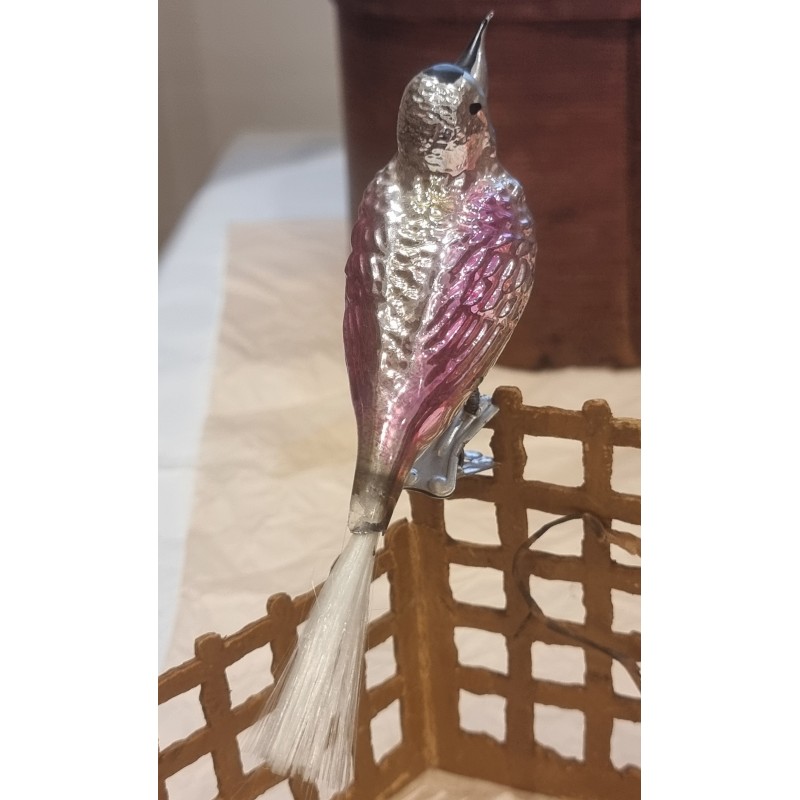 Old glass ornament, tall bird with skull, l: 17 cm.