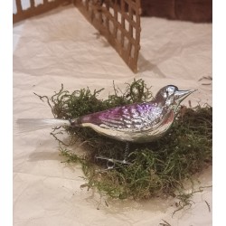 Gammelt glaspynt, stor fugl m. sort kalot, pastel, l: 17 cm.