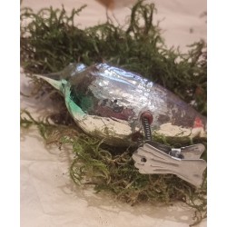 Old glass ornament, tall bird with skull, l: 17 cm.