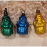 Orig. boxes (5x6cm) with small antique german glass Santas, h: 3,5 cm. (3x).