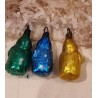 Orig. kasser (5x6cm) med små antikke tyske glas julemænd, h: 3,5 cm. (3stk)