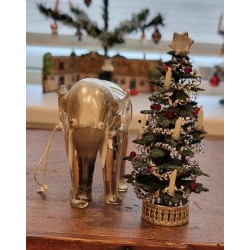 Antikt glaspynt, Lauscha, elefant, h: 9 x9 cm + juletræ med lys og stjerne, h: 12 cm.