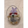 Old glass ornament, flower basket with wire and chenille hanger, h: 7 cm.