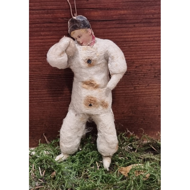 Antique cotton ornament, boy with a snowball, h: 11 cm.
