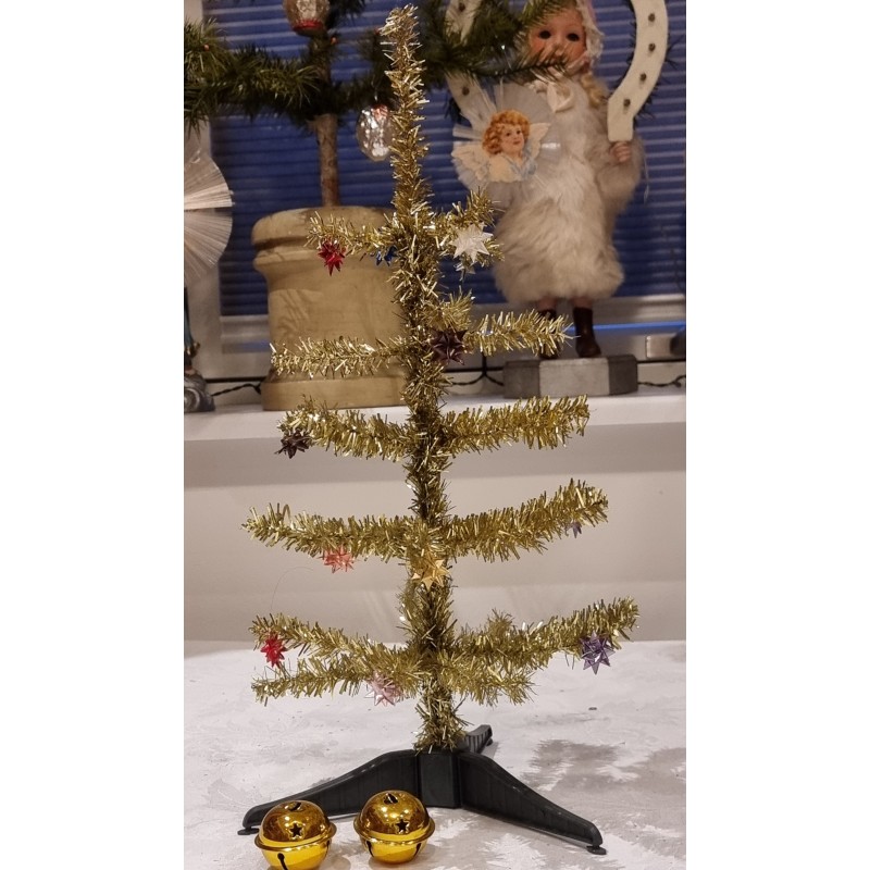 Old Christmas tree in tinsel with small stars, h: 38 cm.