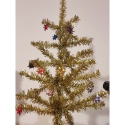 Old Christmas tree in tinsel with small stars, h: 38 cm.