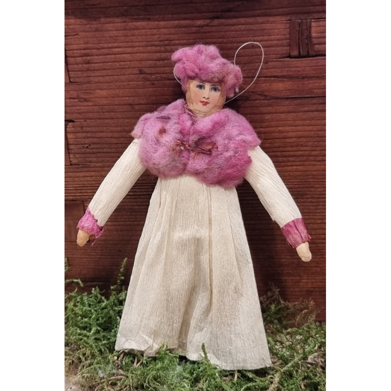 Antique ornament, lady in crepe and cotton, h: 12 cm.