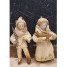 Cotton ornament, girl/boy with antique bisquit head and dog/tree, h: 9 cm.