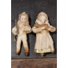 Cotton ornament, girl/boy with antique bisquit head and dog/tree, h: 9 cm.