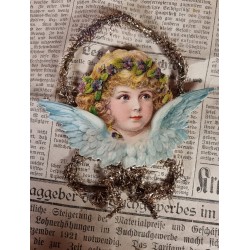 Antique tinsel ornament, angel, h: 12 cm.