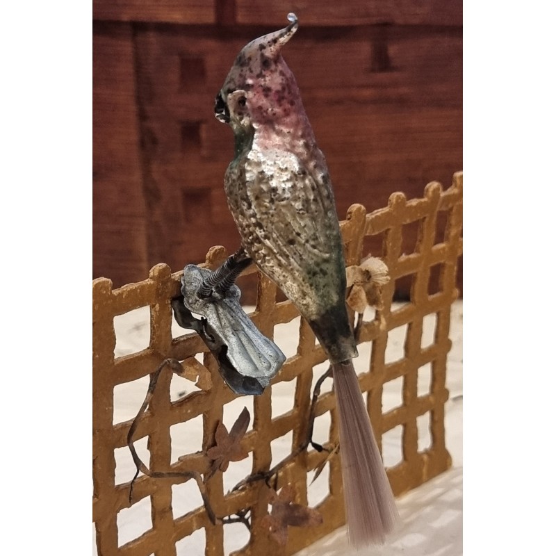 Antique glass ornament, cockatoo with coloured tail, l: 13 cm.