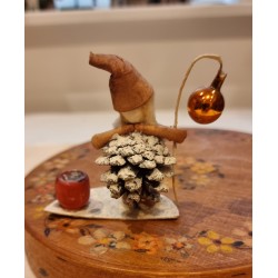 Antique pine cone elf with glass ornament, h. 9 cm.