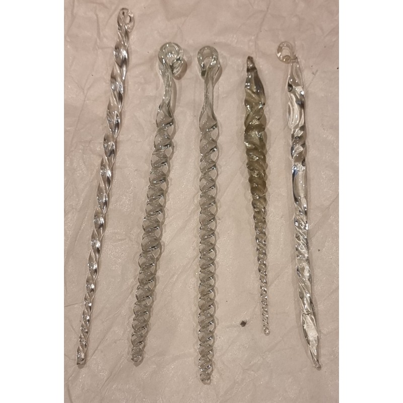 Antique glass ornaments, icicles, l: 15 - 11,5 cm. (5x)