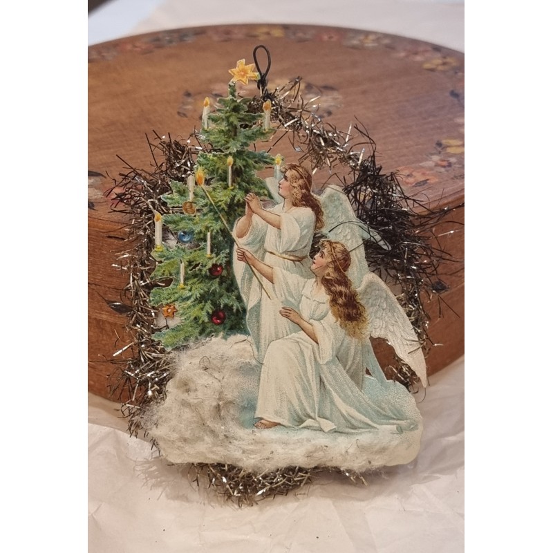 Antikt tinsel- og vatpynt, engle, h: 11 cm.