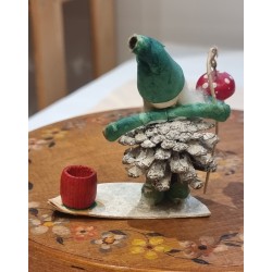 Antique pinecone elf with a mushroom, h: 11 cm.