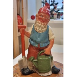 Tall old ceramic elf/gnom with a shovel, h: 25 cm.