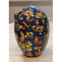 Antique cardboard egg with Easter animals, h: 14 cm.