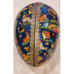 Antique cardboard egg with Easter animals, h: 14 cm.