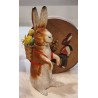 Antik candycontainer, hare med kurv, papmachè, h: 23 cm.