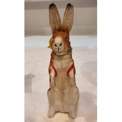 Antik candycontainer, hare med kurv, papmachè, h: 23 cm.