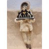 Cotton ornament, doll with antique bisquit head and Schwibbogen, h: 13 cm.