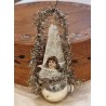 Antique tinsel-, cotton and glass ornament with angel, h: 11 cm.