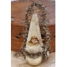 Antik tinsel-, vat- og glas pynt med engel, h: 11 cm.