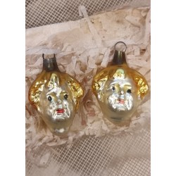 Antique glass ornament, woman head, h: 4 cm.