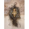 Antikt tinsel pynt med Jesus barn, voks, h: 7,5 cm.
