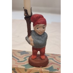Antique plaster elf/gnom with candleholder, h: 10,5 cm.