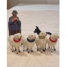 4 old sheep with shepherd and dog, h: 9 cm (shepherd) 5 cm (sheep).