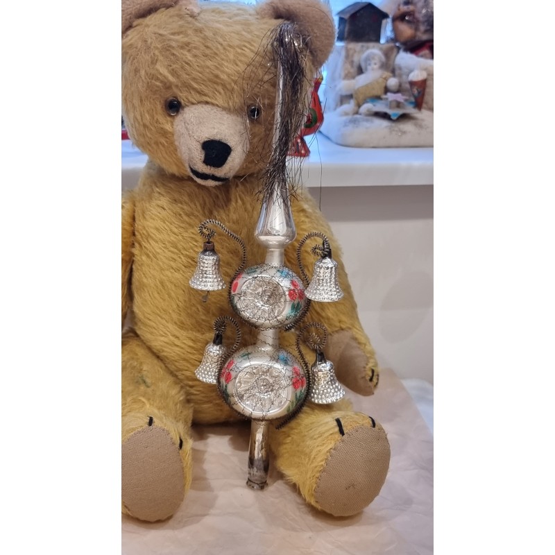 Antique glass ornament, tree top with decoration, wire, bells and tinsel, h: 32 cm.