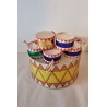 5 old drums, 1 candycontainer + 4 common drums, size: 3 x 5 cm. (5x).