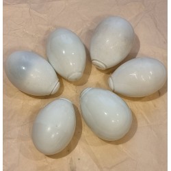 6 gamle porcelænsæg/lokkeæg fra Holmegård, l: 7 cm. (6 stk)