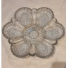 Old egg platter in pressed glass, Ø: 21 cm.