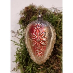 Antique glass ornament, art nouveau, flowers, pink/turkis, h: 7 cm.