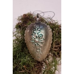 Antikt glaspynt, jugend, blomster, pink/turkis, h: 7 cm.