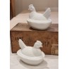 2 gamle æggehøns/saltkar + 1 lokkeæg, mål: 7 x 9 cm (høns). (3stk)