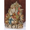 Stort Antikt glansbillede/pap fra 1880, julemand med børn, h: 25 cm.