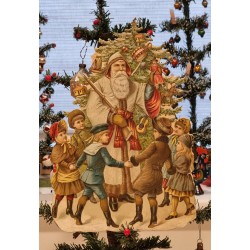 Tall antique scrap/cardboard, Santa and children from 1880, h: 25 cm.