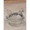 Gammelt presseglas, saltkar, høne, mål: 5,5 x 6 cm.