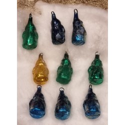 9 old small orig. glass Santas/gelatine, h: 4 cm.