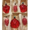 Box with old red glass ornament, h: 5,5 - 6 cm.