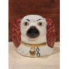 Antik sparebøsse i fajance, hund, h: 11 cm.
